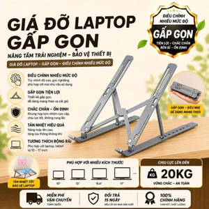 Giá đỡ laptop bằng nhôm điều chỉnh độ cao, gấp gọn, hỗ trợ tản nhiệt khi kê máy tính