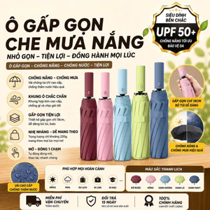 Ô dù che mưa nắng tự động 12 nan đôi xịn size trung có nút đóng mở thông minh chống UV gấp gọn