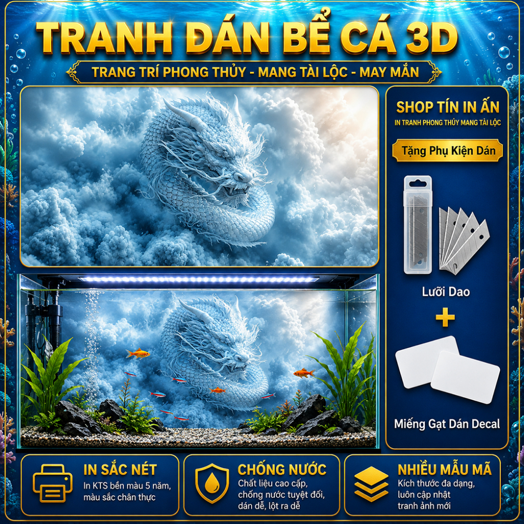 Decal tranh dán hồ cá 3D Kho In Ấn HC59 chống nước, In KTS dán dễ, gỡ dễ, có keo sẵn, nhiều kích cỡ