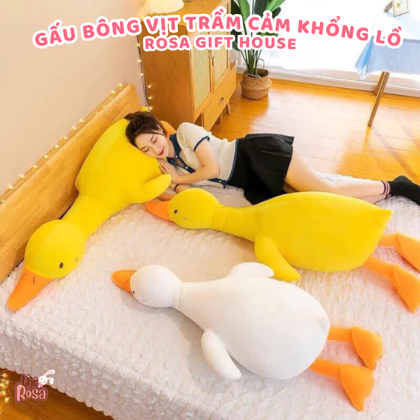 Thú Nhồi Bông Vịt Trầm Cảm Màu Trắng Vàng Nhiều Size – Gấu Bông Gối Ôm Dài Quà Tặng Siêu Cute