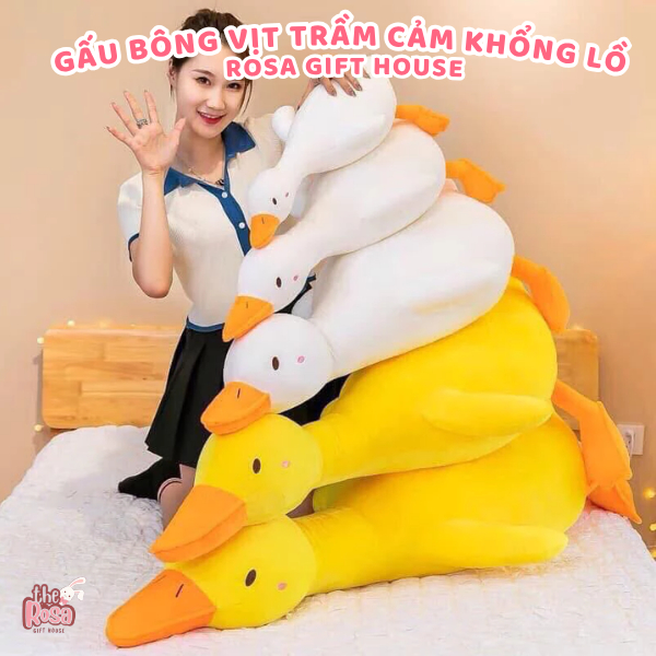 Thú Nhồi Bông Vịt Trầm Cảm Màu Trắng Vàng Nhiều Size – Gấu Bông Gối Ôm Dài Quà Tặng Siêu Cute