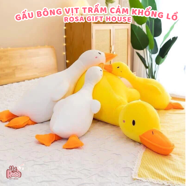 Thú Nhồi Bông Vịt Trầm Cảm Màu Trắng Vàng Nhiều Size – Gấu Bông Gối Ôm Dài Quà Tặng Siêu Cute