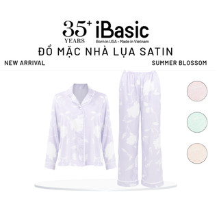 Bộ mặc nhà nữ Summer Blossom iBasic pyjama lụa satin áo tay dài, quần dài HOMW075
