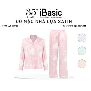 Bộ mặc nhà nữ Summer Blossom iBasic pyjama lụa satin áo tay dài, quần dài HOMW075