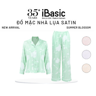 Bộ mặc nhà nữ Summer Blossom iBasic pyjama lụa satin áo tay dài, quần dài HOMW075