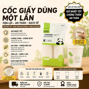 Set 50 cốc giấy dùng 1 lần hình gấu trúc chịu nhiệt, Ly giấy tự phân hủy 235ml thân thiện môi trường