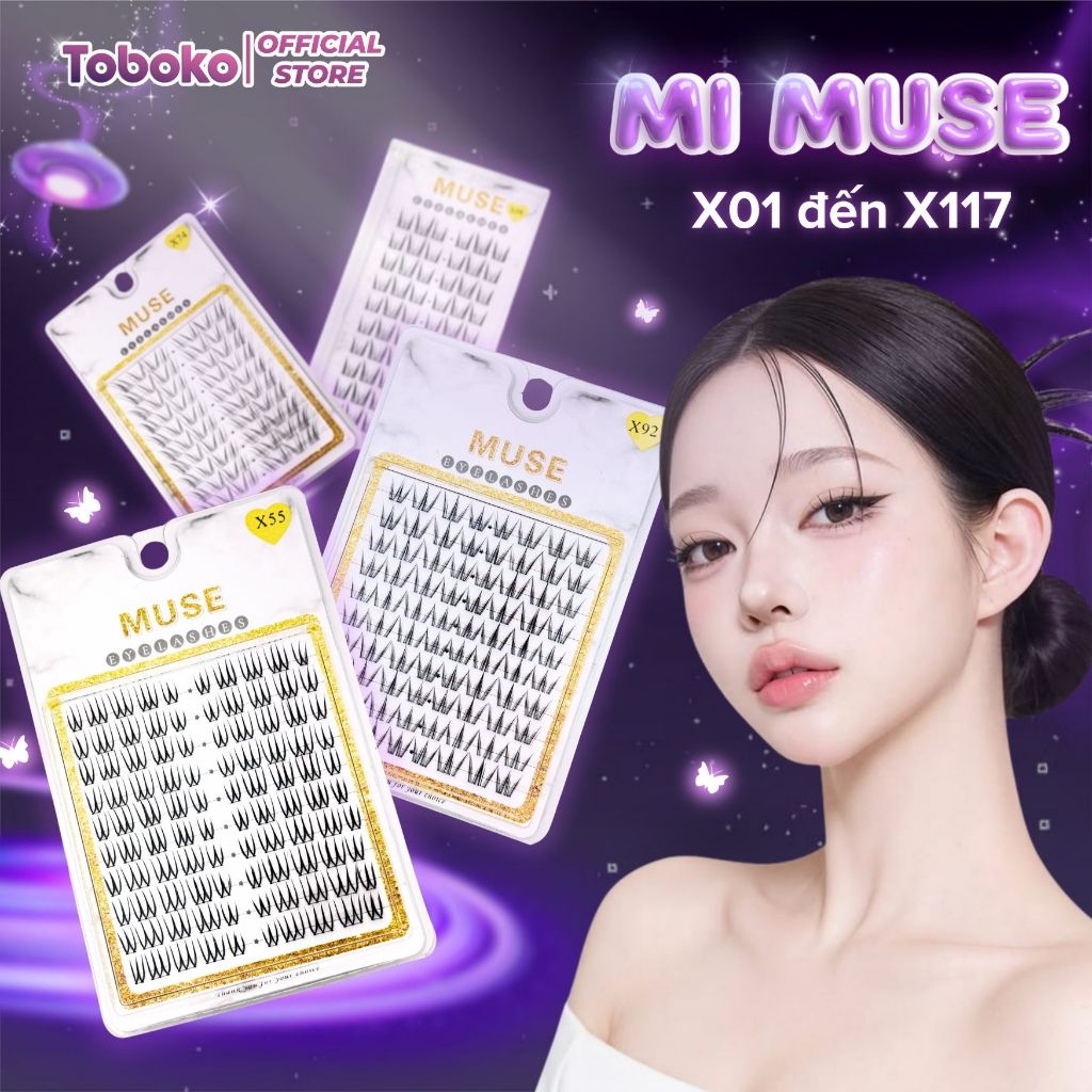Mi Muse Lông Mi Giả Cụm Tự Nhiên Không Keo, Chùm 10 Hàng Cao Cấp (Full Mã X) - Toboko