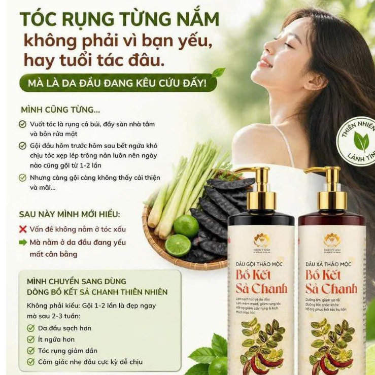 Combo Gội Xả Bồ Kết Sả Chanh Thảo Mộc – Giảm Rụng Tóc, Sạch Gàu, kích mọc tóc, mềm mượt – Thiên Y Linh