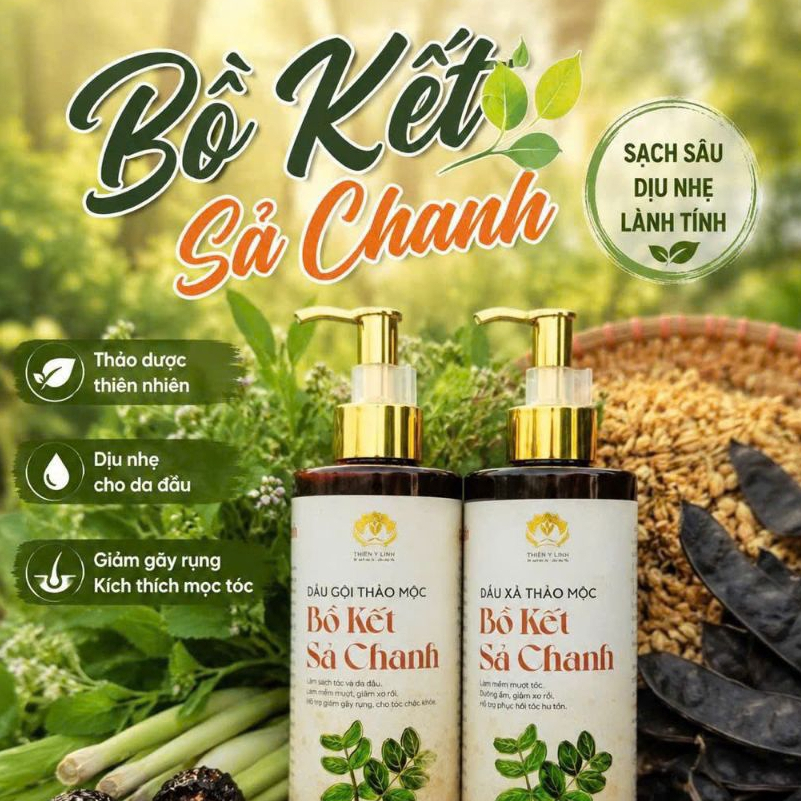 Combo Gội Xả Bồ Kết Sả Chanh Thảo Mộc – Giảm Rụng Tóc, Sạch Gàu, kích mọc tóc, mềm mượt – Thiên Y Linh