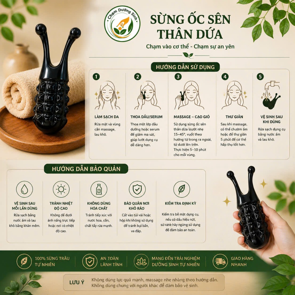DỤNG CỤ MASSAGE VÀ ẤN HUYỆT CẦM TAY SỪNG ỐC SÊN THÂN DỨA,THON GỌN MŨI, NÂNG CƠ MẶT
