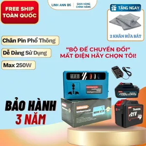 Đế Chuyển Đổi Nguồn Điện 21V sang 110-220V, Chân Pin Phổ Thông 4cm, Đèn LED USB Tiện Lợi.
