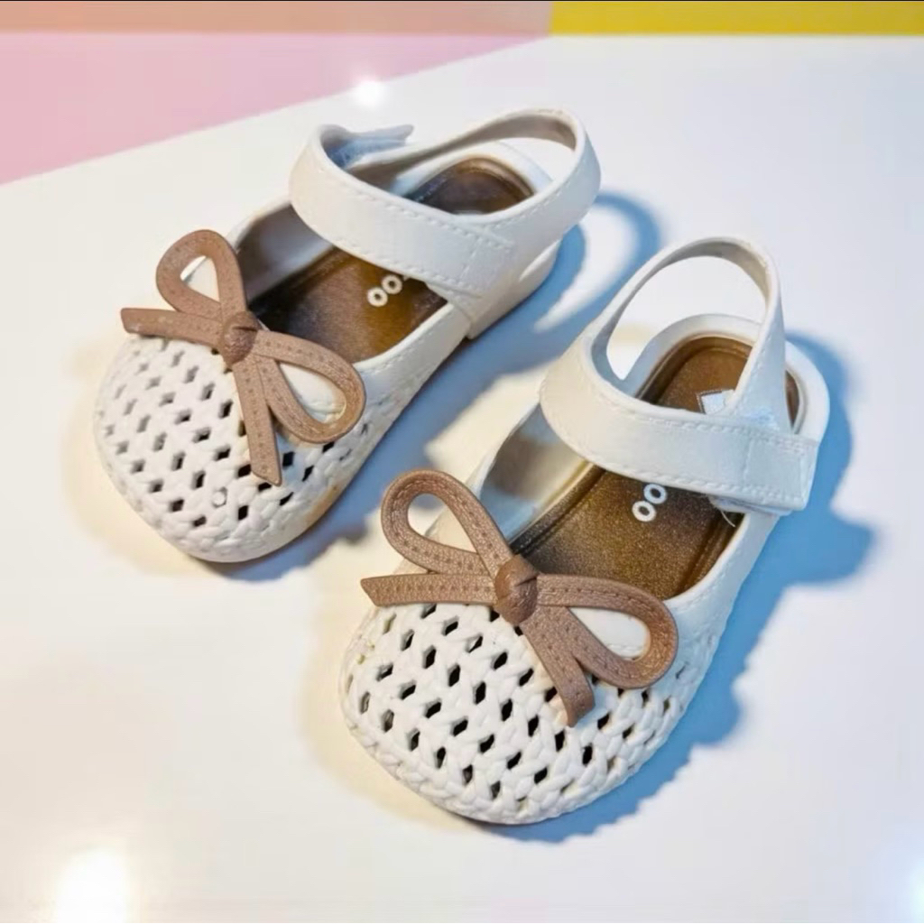 Giày Búp Bê Bé Gái Quai Dán Nơ Xinh Chất Liệu Mềm Thoáng Khí Cho Bé 0-3 Tuổi