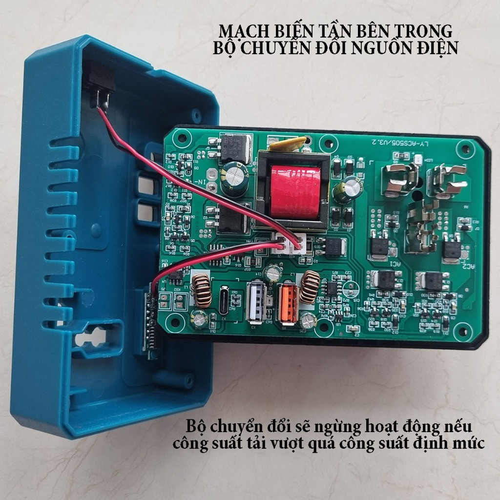 Đế Chuyển Đổi Nguồn Điện 21V sang 110-220V, Chân Pin Phổ Thông 4cm, Đèn LED USB Tiện Lợi.