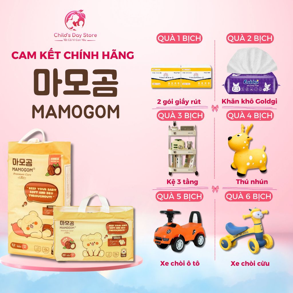 (QUÀ TO) Tã/Bỉm hữu cơ MAMOGOM Premium công nghệ Hàn dán/quần S62/M52/M48/L44/XL40/XXL38 - Childs Day Store