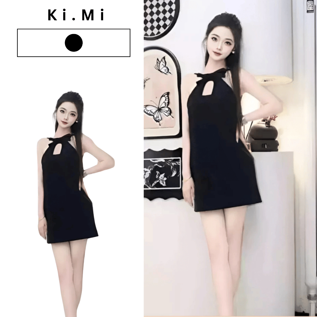 Váy Little Black Dress Dáng Yếm Cổ Nơ Cut-Out – Đầm Dạ Hội Sang Trọng tặng kèm tag Hoa Trà