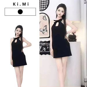 Váy Little Black Dress Dáng Yếm Cổ Nơ Cut-Out – Đầm Dạ Hội Sang Trọng tặng kèm tag Hoa Trà