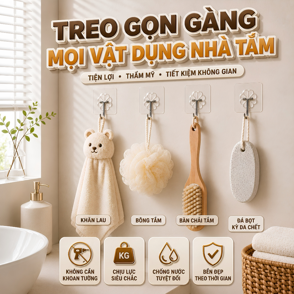 Combo Móc Dán Tường Keo NANO Chịu Lực Tốt Vòm Decor – Keo Siêu Dính, Không Khoan Đục, Chống Nước Dùng Cho Nhà Tắm & Bếp