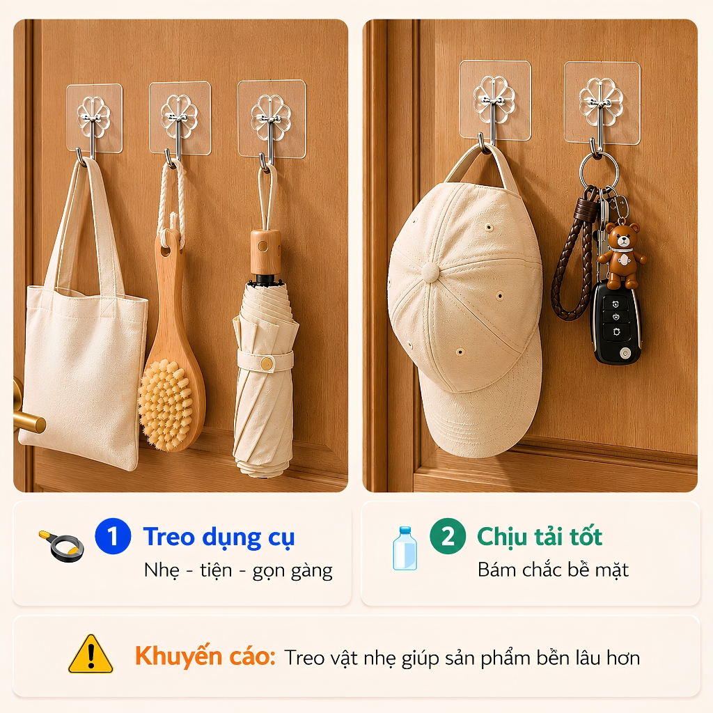 Combo Móc Dán Tường Keo NANO Chịu Lực Tốt Vòm Decor – Keo Siêu Dính, Không Khoan Đục, Chống Nước Dùng Cho Nhà Tắm & Bếp