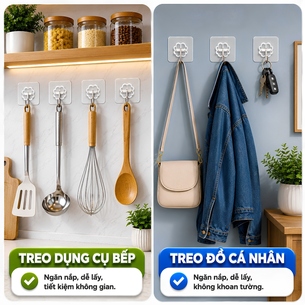Combo Móc Dán Tường Keo NANO Chịu Lực Tốt Vòm Decor – Keo Siêu Dính, Không Khoan Đục, Chống Nước Dùng Cho Nhà Tắm & Bếp