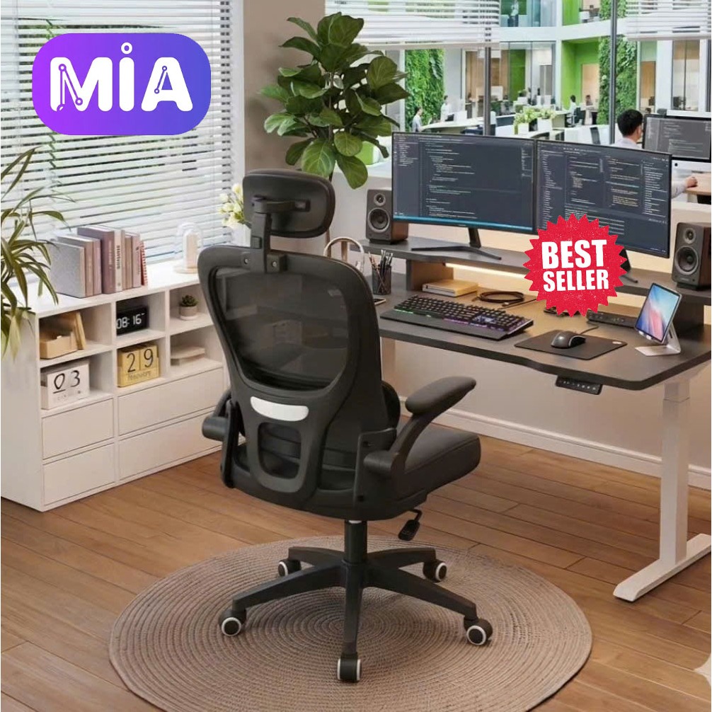 MIA FURNITURE Ghế Công Thái Học Mia05 Lưng kép, Có Tựa Đầu, Xoay 360, Di chuyển Linh Hoạt