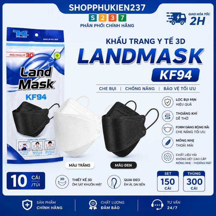 Khẩu Trang 3D Kháng Khuẩn KF94 LandMask Set 1 Bịch 6 Cái Có 3 Màu Hàng Công Ty Chính Hãng