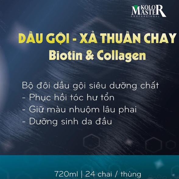 [KolorMaster] Dầu gội & xả Thuần Chay bổ sung Biotin, Collagen giúp tóc mềm mại tự nhiên, suôn mượt 720mlx2