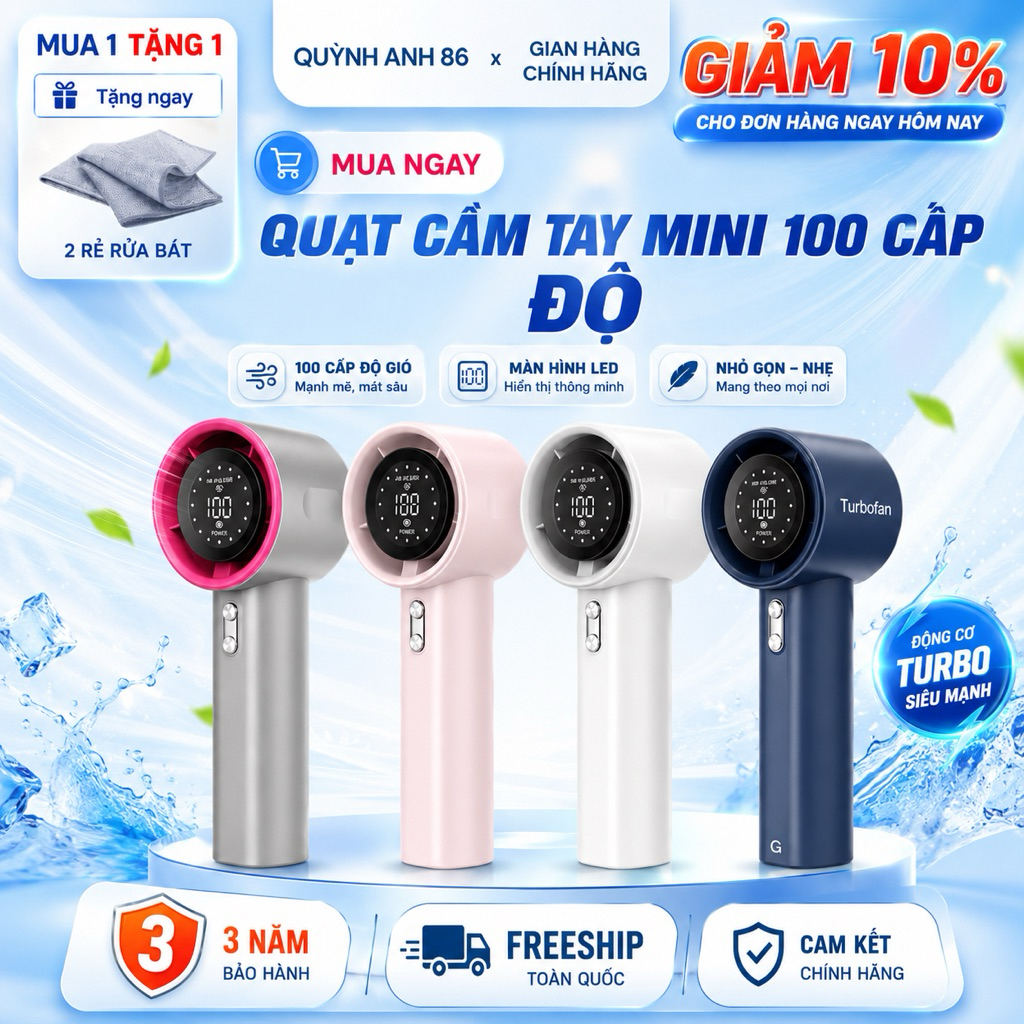 Quạt Cầm Tay mini S001 tích điện gió mạnh 16000 vòng/phút,pin 4000 mAh, màn hình LE D. , type -C S P 01 2026!!!