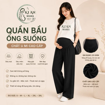 Quần Bầu Ki An ống rộng sớ umi siêu hack chân 🌼quần bầu công sở 🌸quần bầu có chun chỉnh bụng🌸Quần bầu ống sớ QB00027