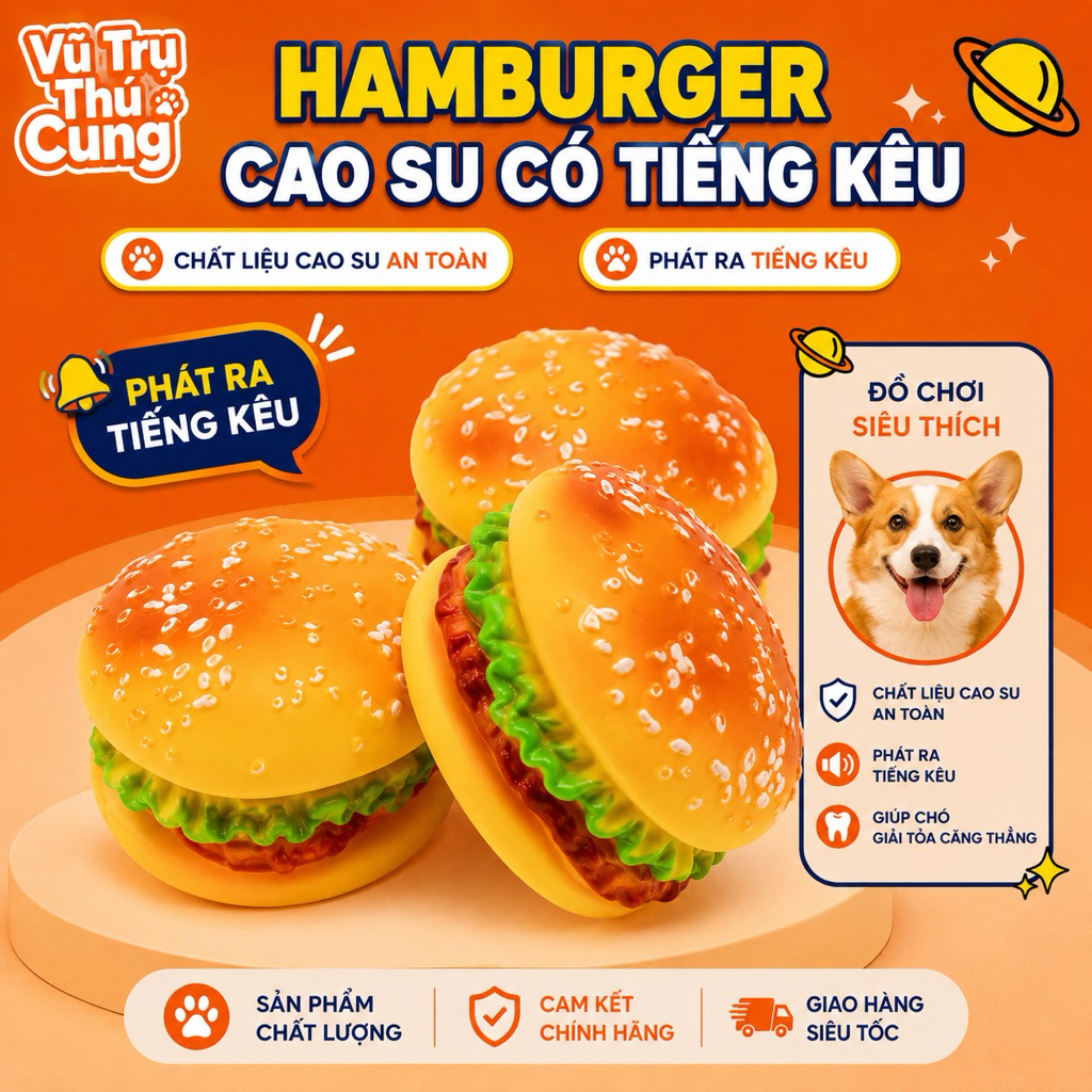 Đồ chơi gặm cho Chó bằng cao su hình bánh Hambuger