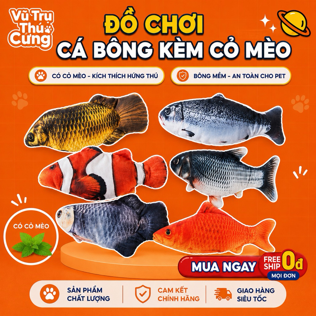 Đồ Chơi Cho Chó Mèo-Cá Nhồi Bông Kèm Catnip Thư Giãn
