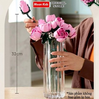 Mô hình Pink Rose bó hoa hồng màu hồng 12 bông decor 789pcs Trang Trí Để Bàn, Quà Tặng Valentine