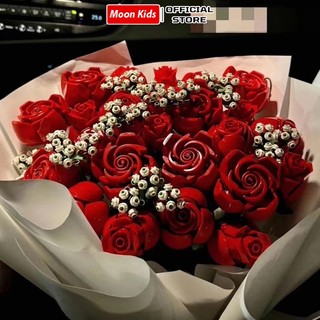 Mô hình Pink Rose bó hoa hồng màu hồng 12 bông decor 789pcs Trang Trí Để Bàn, Quà Tặng Valentine
