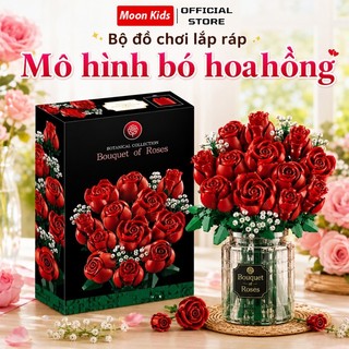 Mô hình Pink Rose bó hoa hồng màu hồng 12 bông decor 789pcs Trang Trí Để Bàn, Quà Tặng Valentine