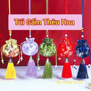 Túi Gấm Thổ Cẩm Thêu Hoa Mai Dây Tua Rua Quà Tặng Sinh Nhật Decor