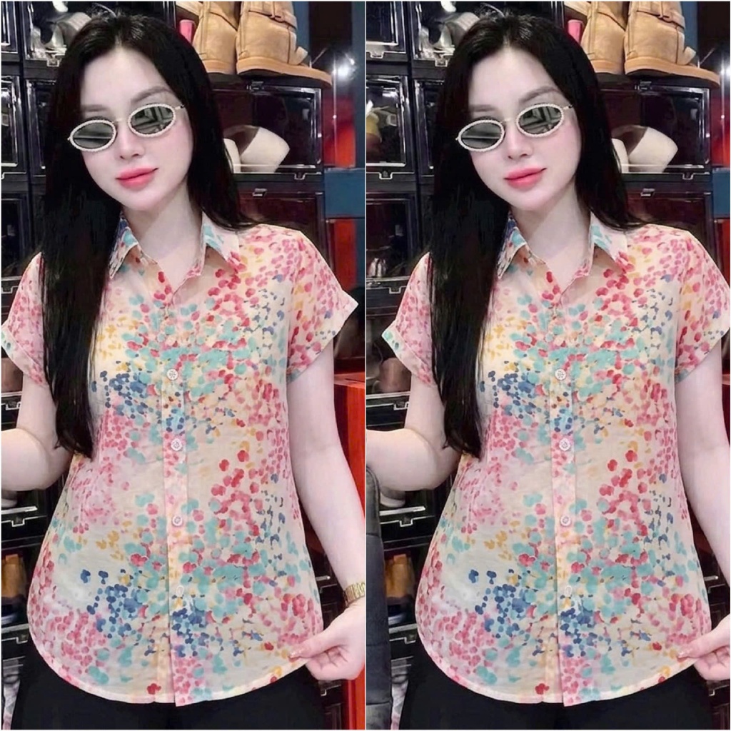 HT38 Áo Voan Tơ Hoa Tay Ngắn Size 40-70kg Chất Liệu Mềm Nhẹ Mát Hạn Chế Nhăn