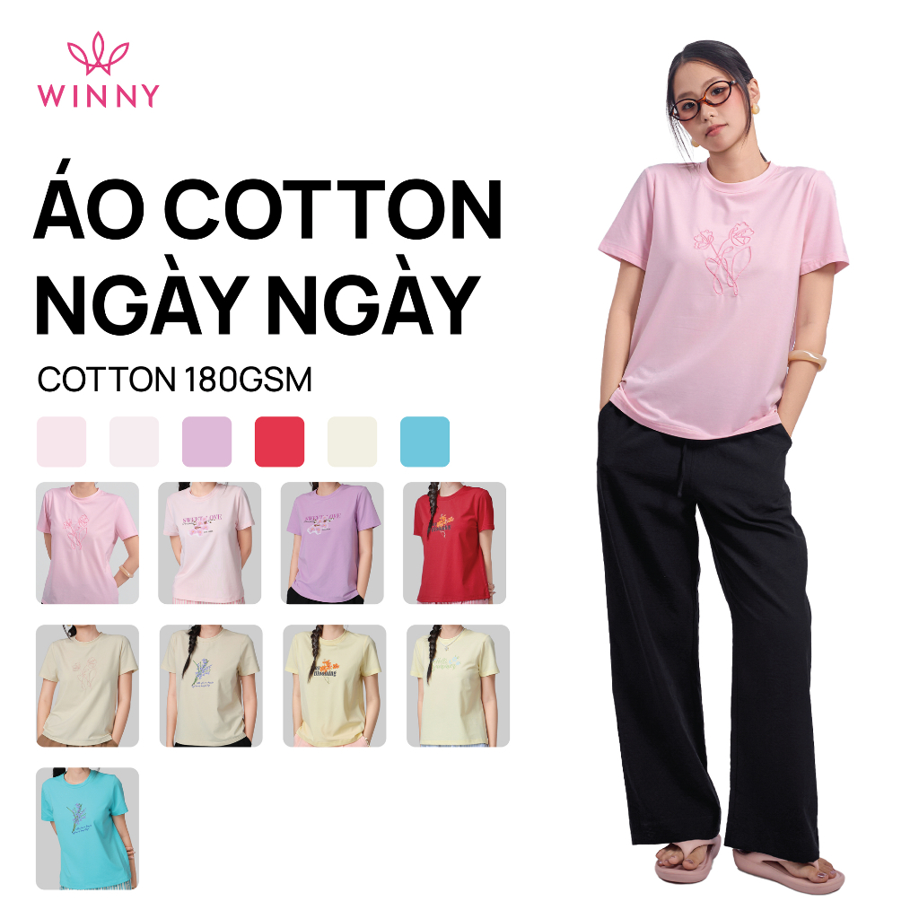 Áo thun WINNY cổ tròn họa tiết cotton 180gsm co giãn tay ngắn 1HACT26010N