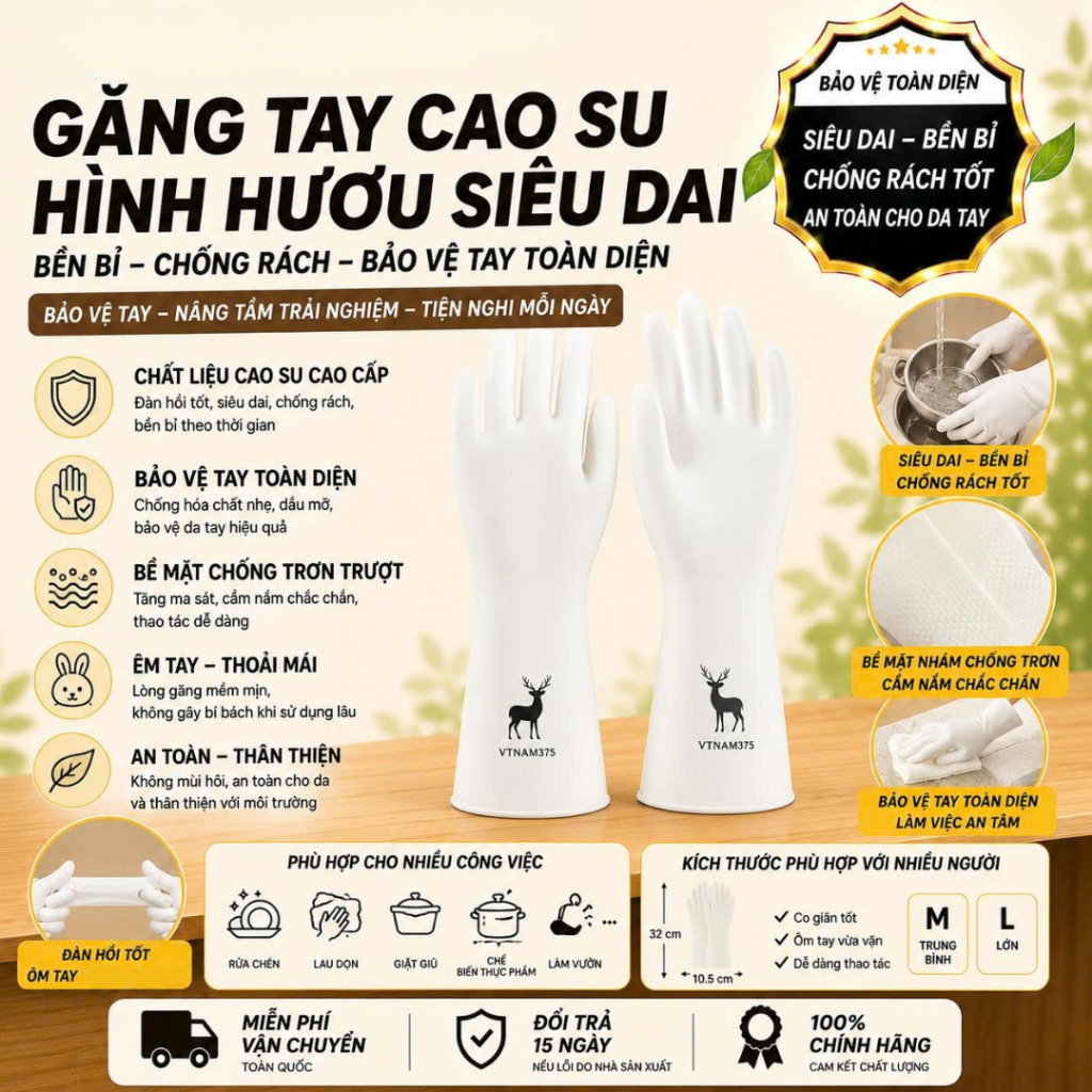 [Đơn 85k Nhận Quà] Găng tay cao su đa năng siêu dai hình con hươu, găng tay rửa chén bát siêu bền dẻo dai tiện lợi