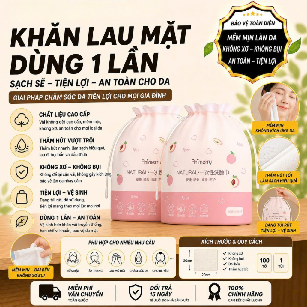 [Đơn 85k Nhận Quà] Khăn mặt khô cotton dùng 1 lần lau khô, lau ướt, khăn lau mặt dùng một lần