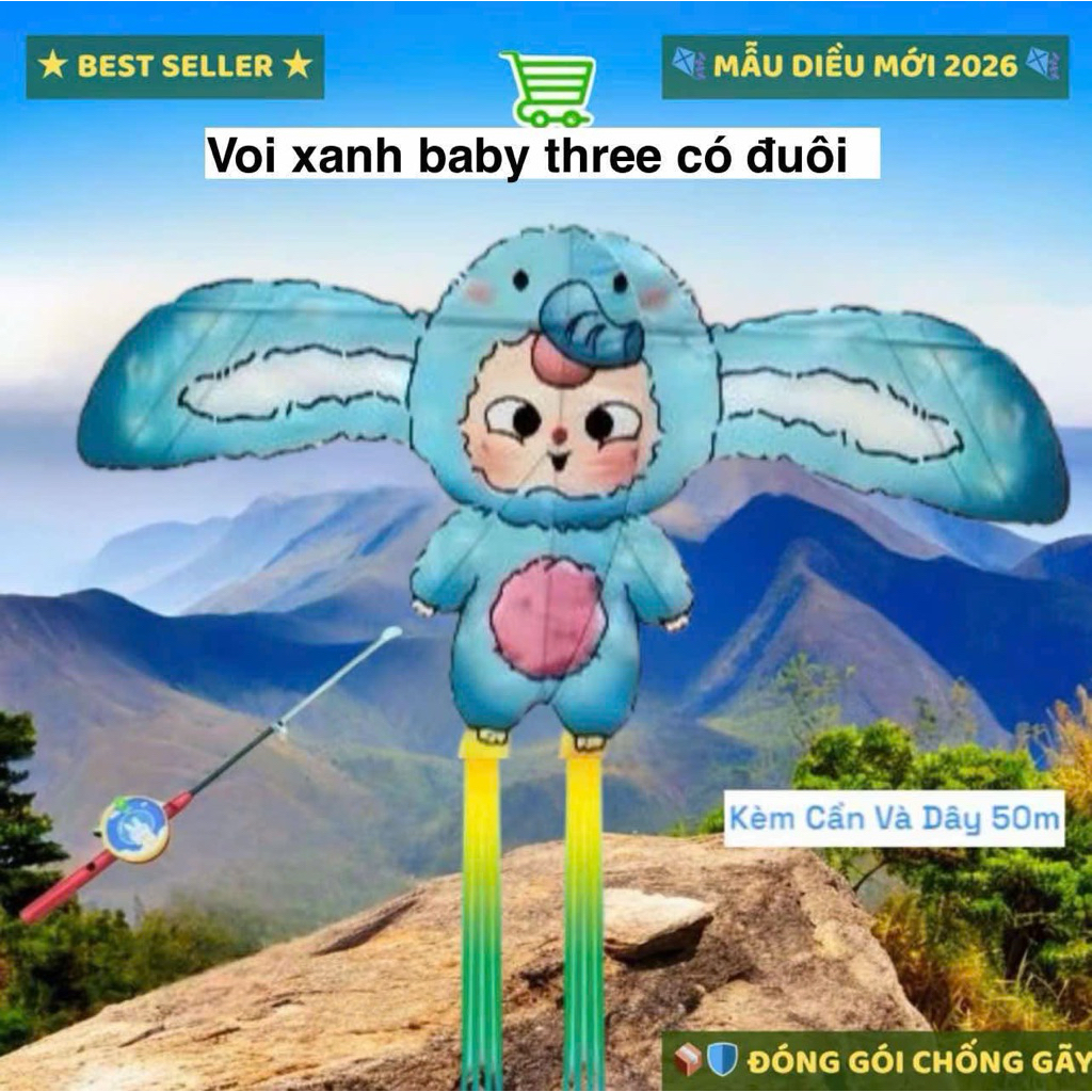 DIỀU CẦN CÂU MẪU MỚI 2026 - Diều 3D Size 50x80cm Hàng Vip Tặng Kèm Cần Câu Và Dây Dài 50 Mét Cho Các Bé Vui Chơi Ngày Hè