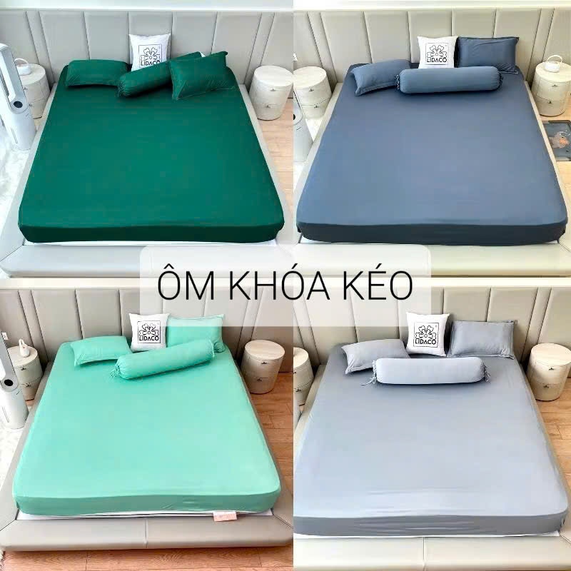 Bộ ga giường Thun lạnh, ga lẻ màu trơn xám chì [ 4 MÓN - ÔM KHÓA KÉO] thun silk, co giãn bốn chiều