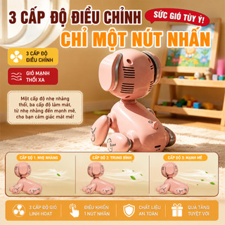 Quạt Mini Robot Chó Để Bàn 3 Cấp Độ Gió Có Đèn LED, Di Chuyển 4 Hướng, Sạc USB Cho Bé