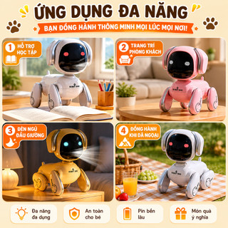 Quạt Mini Robot Chó Để Bàn 3 Cấp Độ Gió Có Đèn LED, Di Chuyển 4 Hướng, Sạc USB Cho Bé