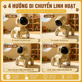 Quạt Mini Robot Chó Để Bàn 3 Cấp Độ Gió Có Đèn LED, Di Chuyển 4 Hướng, Sạc USB Cho Bé