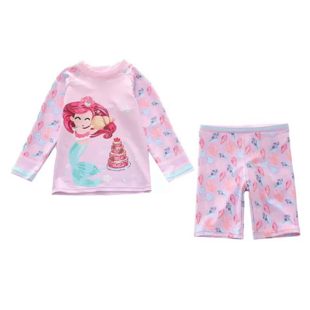 Đồ bơi cho bé gái áo dài tay+quần lửng size 10-35kg, đồ bơi bé gái chất thun bơi dầy dặn hoạ tiết rực rỡ