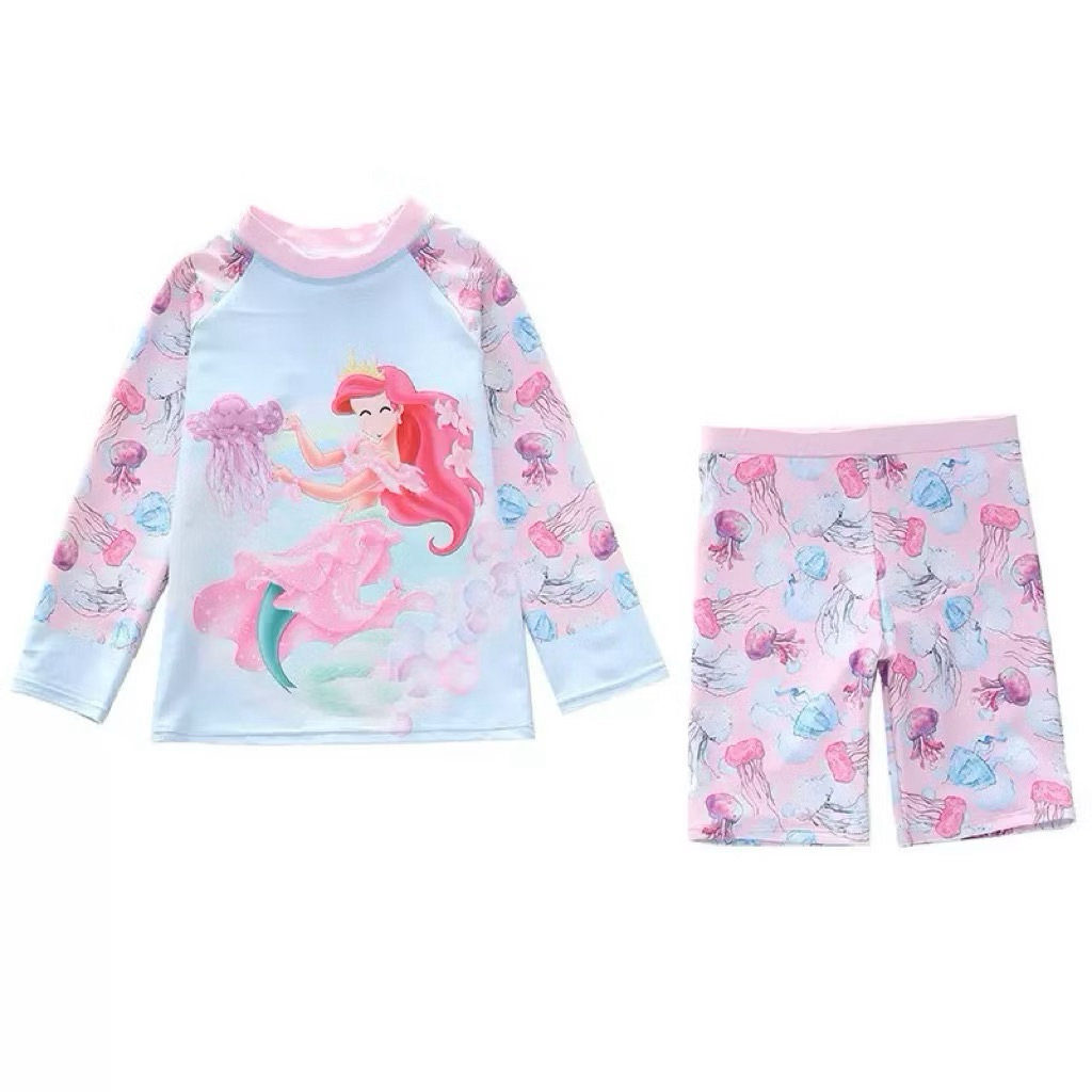 Đồ bơi cho bé gái áo dài tay+quần lửng size 10-35kg, đồ bơi bé gái chất thun bơi dầy dặn hoạ tiết rực rỡ