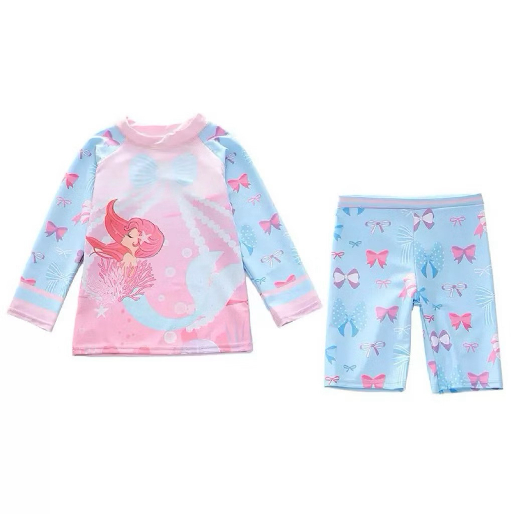 Đồ bơi cho bé gái áo dài tay+quần lửng size 10-35kg, đồ bơi bé gái chất thun bơi dầy dặn hoạ tiết rực rỡ