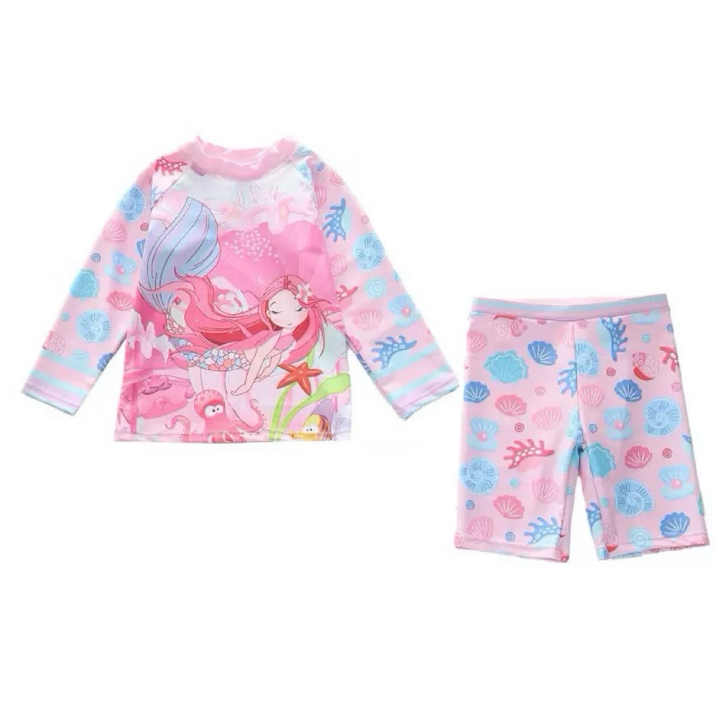 Đồ bơi cho bé gái áo dài tay+quần lửng size 10-35kg, đồ bơi bé gái chất thun bơi dầy dặn hoạ tiết rực rỡ