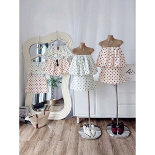 Set váy thời trang cúo ngực chất tuyết mưa chấm bi xếp ly váy chữ A sang chảnh thích hợp diện đi chơi dạo phố