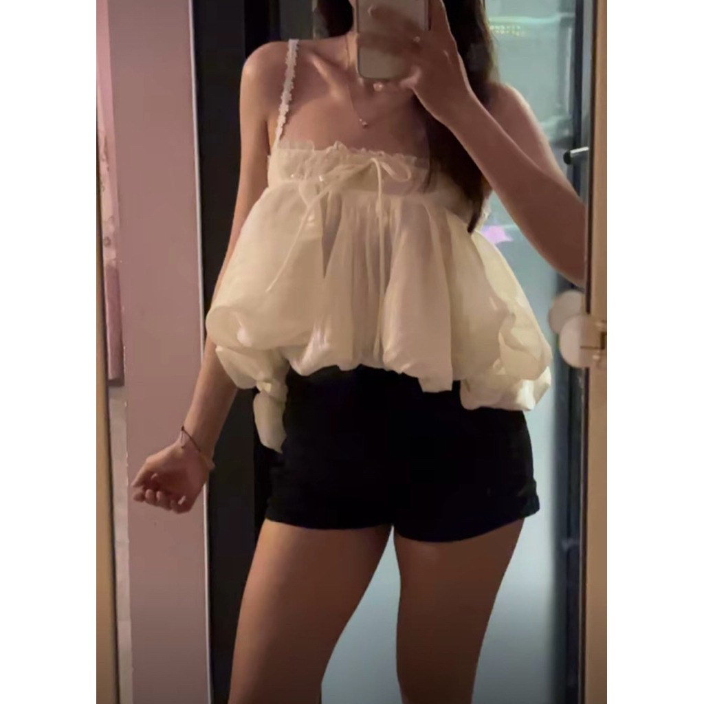 | LYN WEAR | Áo 2 dây babydoll phối ren thắt nơ dáng xoè đi biển du lịch mùa hè