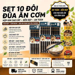 Bộ10 đôi đũa hợp kim Nhật Bản, đũa ăn cao cấp kháng khuẩn chống trơn trượt chịu nhiệt cao